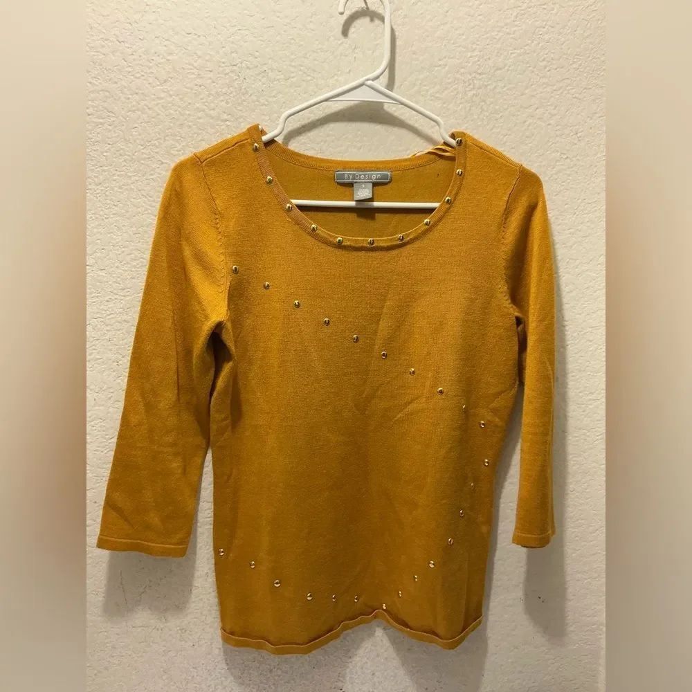 By Design Top Womens Mustard Yellow Studded Top